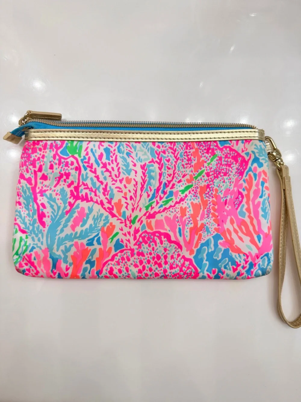 Lilly Pulitzer Wristlet with Gold Trim